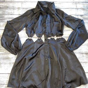 AKIRA Black Satin Button-Up Dress